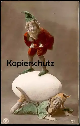 ALTE POSTKARTE ZWERGE KINDER EI STEIN QUÄLEREI ÄRGER Schmerz pain Zwerg dwarf midget child nain Ansichtskarte Oranotypie