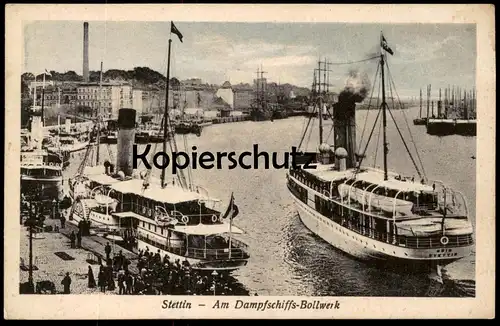 ALTE POSTKARTE STETTIN AM DAMPFSCHIFFS-BOLLWERK DAMPFER ODIN steam ship bateau à vapeur Pommern Szczecin Poland polska