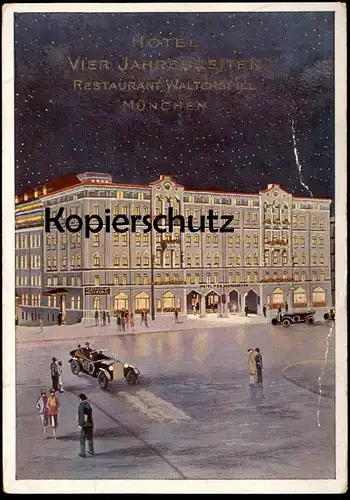 ALTE POSTKARTE MÜNCHEN HOTEL VIER JAHRESZEITEN RESTAURANT WALTERSPIEL Vierjahreszeiten four seasons Ansichtskarte cpa AK
