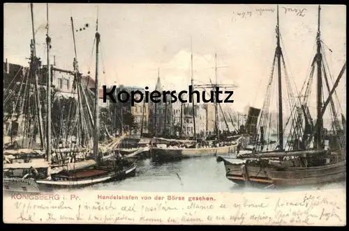 ALTE POSTKARTE KÖNIGSBERG HANDELSHAFEN VON DER BÖRSE GESEHEN Hafen Ostpreussen Kaliningrad port Ansichtskarte postcard