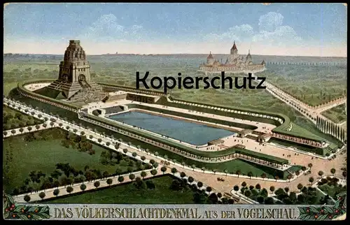 ALTE POSTKARTE LEIPZIG DAS VÖLKERSCHLACHTDENKMAL AUS DER VOGELSCHAU Denkmal monument Ansichtskarte postcard cpa