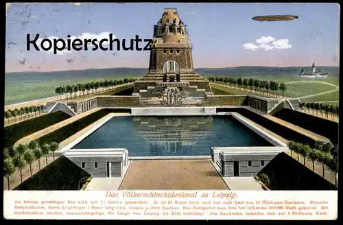 ALTE POSTKARTE LEIPZIG DAS VÖLKERSCHLACHTDENKMAL MIT ZEPPELIN airship Denkmal monument cpa postcard AK Ansichtskarte