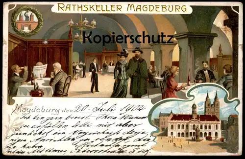 ALTE LITHO POSTKARTE MAGDEBURG RATHSKELLER Ratskeller cpa postcard AK Ansichtskarte