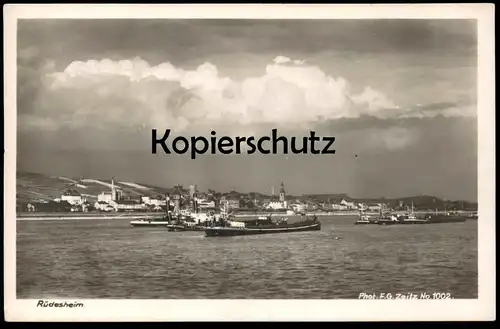 ALTE POSTKARTE RÜDESHEIM Frachtschiff cargo ship Hafen Gruss aus der Weinbrennerei Asbach Ansichtskarte postcard cpa AK