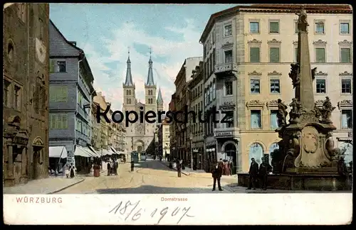 ALTE POSTKARTE WÜRZBURG DOMSTRASSE MIT BRUNNEN Ansichtskarte cpa postcard AK