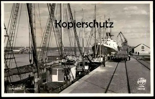 ALTE POSTKARTE SUNDSVALL HAMNEN Waggon Eisenbahn Sverige Hafen Schweden Schiffe port harbour Ansichtskarte postcard cpa