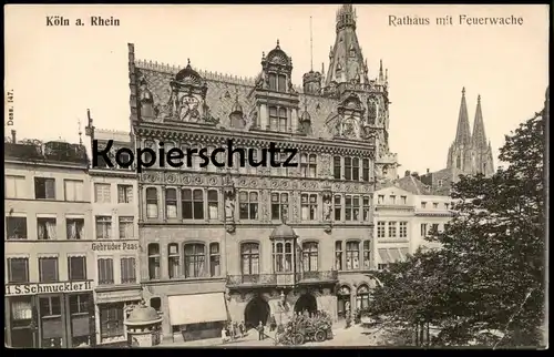 ALTE POSTKARTE KÖLN RATHAUS UND FEUERWACHE BERUFS-FEUERWEHR Feuerwehrauto Cöln corps de pompiers fire brigade Uniform