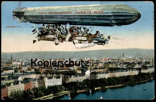 ALTE POSTKARTE CHEMNITZ ZEPPELIN HUMOR LINIE FRIEDRICHSHAFEN CHEMNITZ MEMEL humour airship AK Ansichtskarte postcard cpa