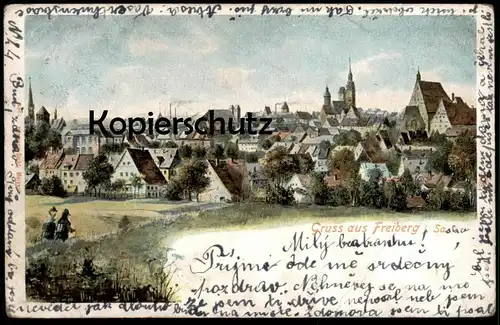 ALTE LITHO POSTKARTE GRUSS AUS FREIBERG Sachsen cpa postcard Ansichtskarte AK