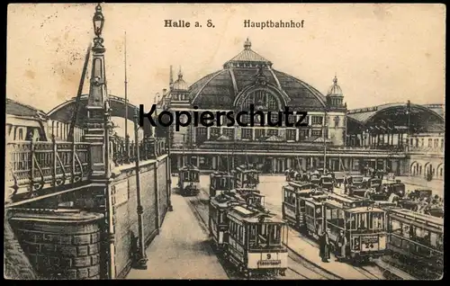 ALTE POSTKARTE HALLE SAALE HAUPTBAHNHOF Strassenbahn Bahnhof Tram tramway gare station Ansichtskarte postcard cpa AK