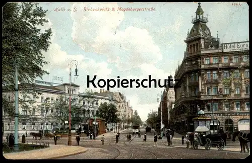 ALTE POSTKARTE HALLE SAALE HOTEL GOLDENE KUGEL HOTEL EUROPA RIEBECKPLATZ MAGDEBURGER STRASSE Ansichtskarte postcard cpa