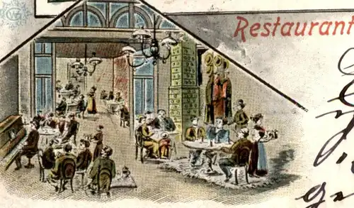 ALTE LITHO POSTKARTE RESTAURANT ALBERTHOF PLAUEN IM VOGTLAND BESITZER ALBIN GROSCHUPP Billard billiard Ansichtskarte AK