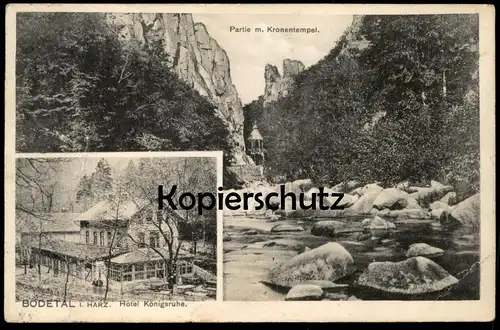 ALTE POSTKARTE BODETAL IM HARZ PARTIE MIT KRONENTEMPEL HOTEL KÖNIGSRUHE Thale Ansichtskarte cpa AK postcard