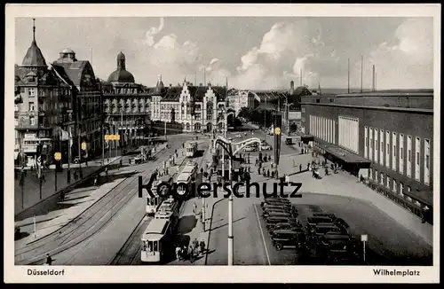 ALTE POSTKARTE DÜSSELDORF WILHELMPLATZ 1943 Beflaggung Strassenbahnen Taxen Taxi cab Tram tramway Ansichtskarte AK cpa