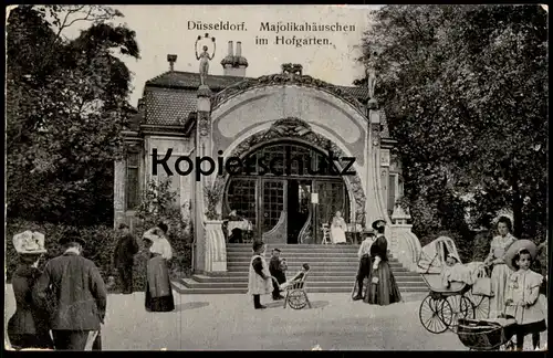 ALTE POSTKARTE DÜSSELDORF MAJOLIKAHÄUSCHEN IM HOFGARTEN Majolika montage photo pushchair Kinderwagen pram poussette AK