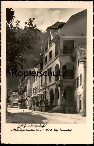 ALTE POSTKARTE MALLNITZ IN KÄRNTEN HOTEL CAFE TAUERNHOF MIT TANSTELLE BLECHSCHILD SPHINX BENZIN MOBILOIL GÖSSER postcard