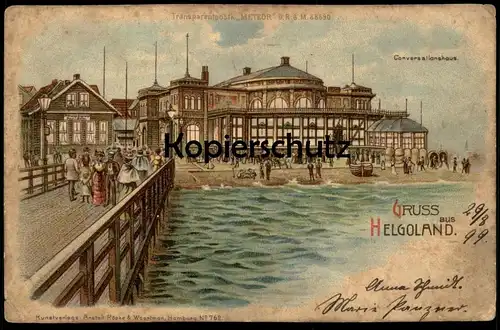 ALTE LITHO POSTKARTE GRUSS AUS HELGOLAND METEOR HALT GEGEN DAS LICHT HGL GASTHAUS PRINCESS ALEXANDRA PAUL J. BOTTER AK