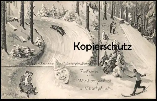 ALTE POSTKARTE FESTKARTE VOM WINTERSPORTFEST OBERHOF THÜRINGEN SKISPRINGEN BOB Skisprung bobsleigh ski jumping bobsled