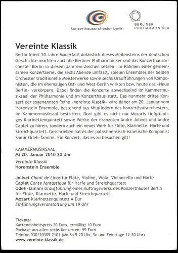 KARTE BERLIN VEREINTE KLASSIK STÜCK BERLINER MAUER KONZERTHAUSORCHESTER PHILHARMONIKER LE MUR THE WALL Ansichtskarte