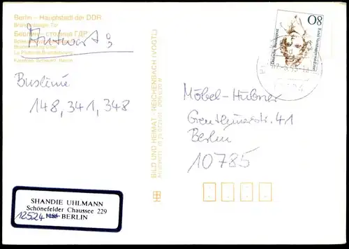 ÄLTERE POSTKARTE BERLIN HAUPTSTADT DER DDR BRANDENBURGER TOR BERLINER MAUERLE MUR THE WALL VERL. REICHENBACH VOGTLAND