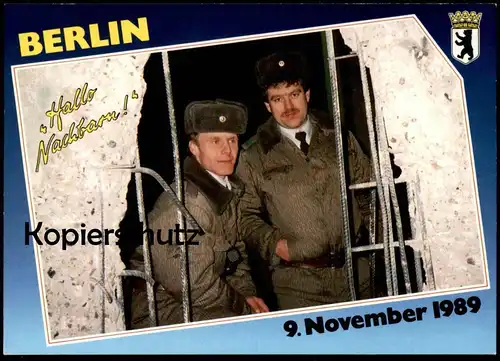 ÄLTERE POSTKARTE BERLIN BERLINER MAUER HALLO NACHBAR DDR GRENZER SOLDAT LE MUR THE WALL Ansichtskarte  postcard