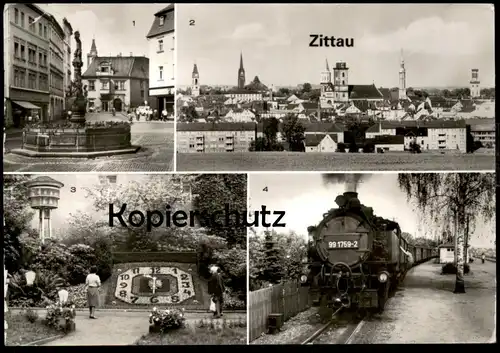 ÄLTERE POSTKARTE ZITTAU KLEINBAHN DAMPFLOK BLUMENUHR PORZELLANGLOCKENSPIEL BRUNNEN Oberlausitz Sachsen Ansichtskarte AK