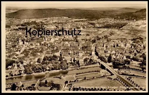 ALTE POSTKARTE SAARBRÜCKEN FLUGZEUGAUFNAHME 1939 TEILANSICHT MIT SAAR-ANLAGEN cpa postcard Ansichtskarte AK