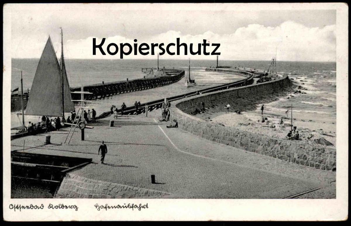 ALTE POSTKARTE KOLBERG HAFENAUSFAHRT 1938 COLBERG KOLOBRZEG POMMERN