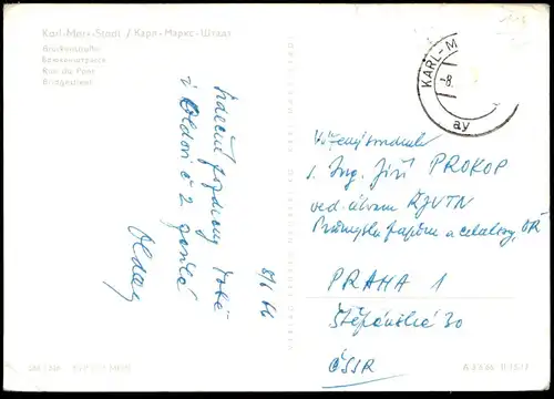 ÄLTERE POSTKARTE KARL-MARX-STADT BRÜCKENSTRASSE Hausmalerei Graffiti Chemnitz cpa AK postcard