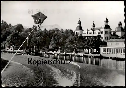 ÄLTERE POSTKARTE VELDEN AM WÖRTHERSEE MIT DRACHENFLIEGER WASSERSKI water ski nautique waterski Ansichtskarte AK