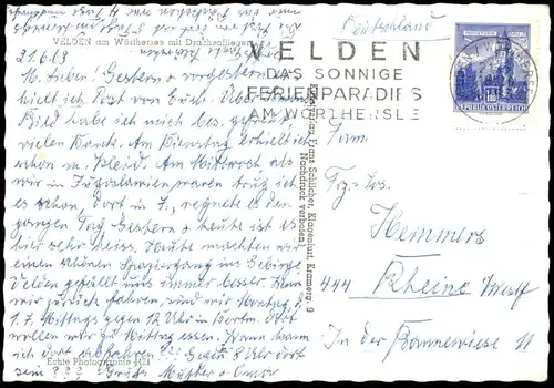 ÄLTERE POSTKARTE VELDEN AM WÖRTHERSEE MIT DRACHENFLIEGER WASSERSKI water ski nautique waterski Ansichtskarte AK