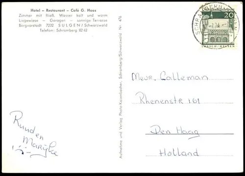 ÄLTERE POSTKARTE CAFE RESTAURANT HAAS SULGEN SCHRAMBERG Schwarzwald Black Forest Foret-Noire Ansichtskarte