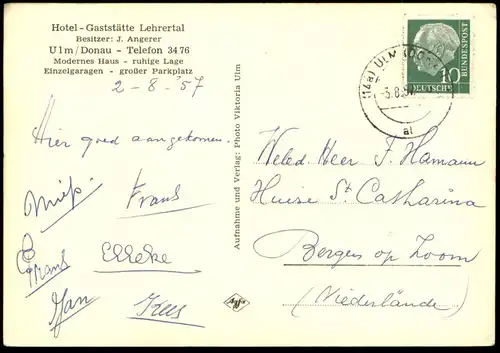 ÄLTERE POSTKARTE HOTEL GASTSTÄTTE LEHRERTAL J. ANGERER ULM DONAU MODERNES HAUS EINZELGARAGEN Ansichtskarte cpa postcard