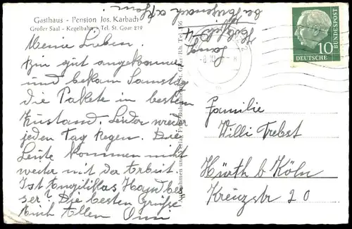 ÄLTERE POSTKARTE HOLZFELD KREIS GOAR GASTHAUS PENSION JOSEF KARBACH KEGELBAHN BOPPARD Ansichtskarte cpa postcard AK