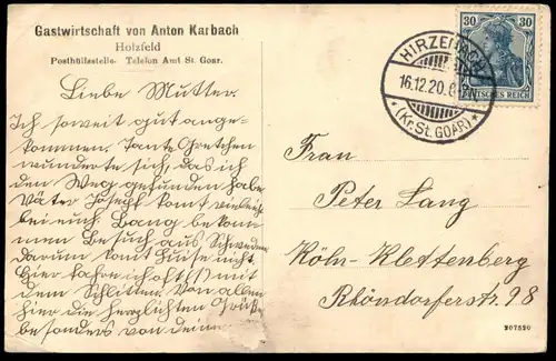 ALTE POSTKARTE HOLZFELD BEI HIRZENACH GASTWIRTSCHAFT VON ANTON KARBACH POSTHILFSSTELLE BOPPARD cpa postcard AK
