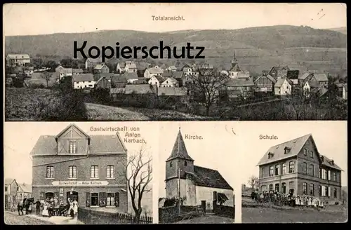 ALTE POSTKARTE GRUSS AUS HOLZFELD TOTALANSICHT KIRCHE SCHULE GASTWIRTSCHAFT VON ANTON KARBACH BOPPARD cpa postcard AK