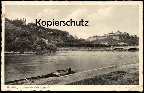 ALTE POSTKARTE WÜRZBURG 1938 FESTUNG UND KÄPPELE Schiff Boot Ansichtskarte cpa postcard AK