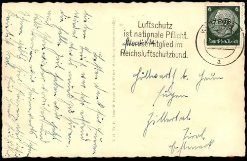 ALTE POSTKARTE WÜRZBURG 1938 FESTUNG UND KÄPPELE Schiff Boot Ansichtskarte cpa postcard AK