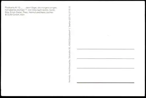 POSTKARTE HURRA DEUTSCHLAND TV SATIRE SHOW GORBATSCHOW SÜSSMUTH WAIGEL HELMUT KOHL HANS JOCHEN VOGEL Politiker Politik