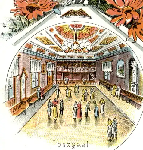 ALTE LITHO POSTKARTE GRUSS AUS DEM GASTHOF ZUM GRÜNEN THAL STÖCKEN LANGENBERNSDORF Trünzig Crimmitschau Ansichtskarte