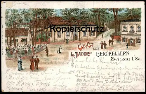 ALTE LITHO POSTKARTE GRUSS AUS L. JACOBS BERGKELLERN ZWICKAU BERGKELLER Sachsen Anischtskarte AK cpa postcard