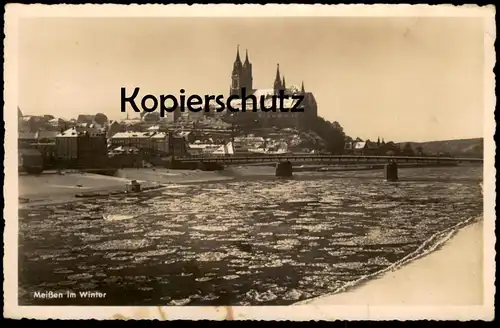 ALTE POSTKARTE MEISSEN IN SACHSEN IM WINTER 1942 Schnee Eis hiver snow neige Elbe Ansichtskarte AK postcard cpa
