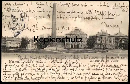 ALTE POSTKARTE MÜNCHEN KAROLINENPLATZ MIT OBELISK 1901 Bayern Ansichtskarte AK cpa postcard