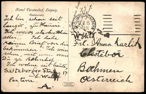 ALTE LITHO POSTKARTE LEIPZIG HOTEL FÜRSTENHOF RESTAURANT Sachsen Ansichtskarte AK postcard cpa