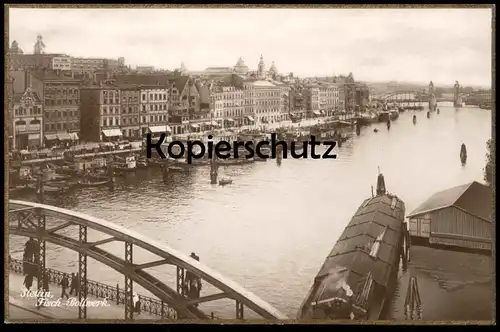 ALTE POSTKARTE STETTIN FISCH-BOLLWERK Goldrand Frachtschiff cargo ship bateau Pommern Szczecin Poland polska postcard AK
