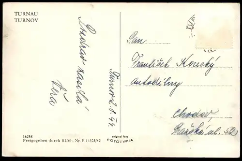 ALTE POSTKARTE TURNAU TURNOV 1944 GESAMTANSICHT Totalansicht Totale Czech republic Böhmen Ansichtskarte cpa postcard AK