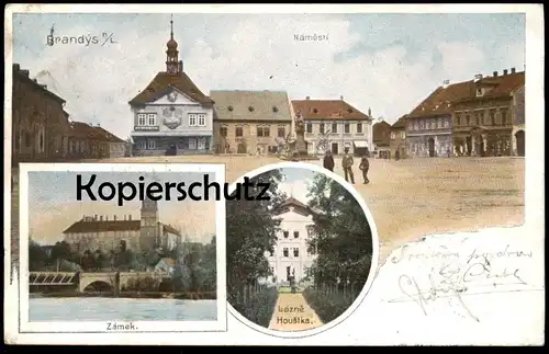ALTE POSTKARTE BRANDYS NAD LABEM STARÁ BOLESLAV NÁMESTÍ ZÁMEK LÁZNE HOUSTKA Ansichtskarte postcard cpa AK