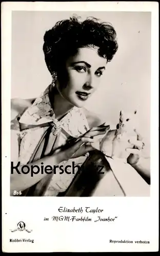 ALTE FOTO KARTE ELIZABETH TAYLOR IN IVANHOE FILM-SCHAUSPIELERIN Actress Metro Goldwyn Mayer MGM cat actor acteur Kolibri
