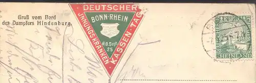 ALTE POSTKARTE BONN DAMPFERHALTESTELLE FESTFAHRT DAMPFER HINDENBURG KRANKENKASSEN-TAG 08.09.1925 steam ship bateau IKK