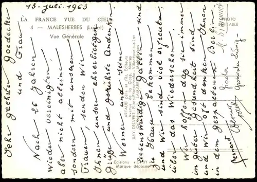 ÄLTERE POSTKARTE MALESHERBES LOIRET VUE DU CIEL 1963 Gaby Edition France cpa postcard Ansichtskarte AK